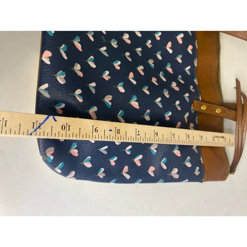 Fossil Anna Blue Heart Large Shoulder Tote Bag Leather Preppy Collegiate - Picture 11 of 14